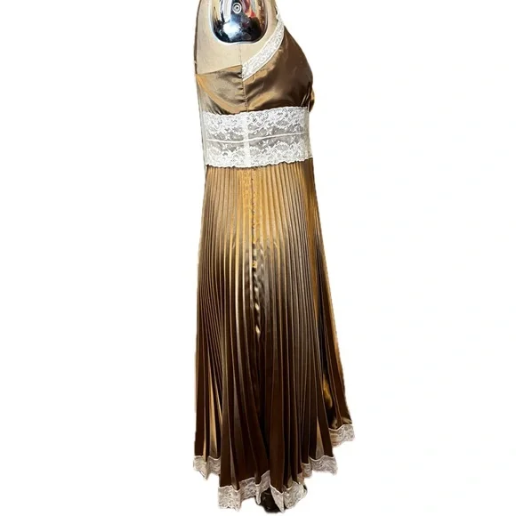 Vintage Betsey Johnson Pleated Lace Gold Dress - Picture 5 of 12